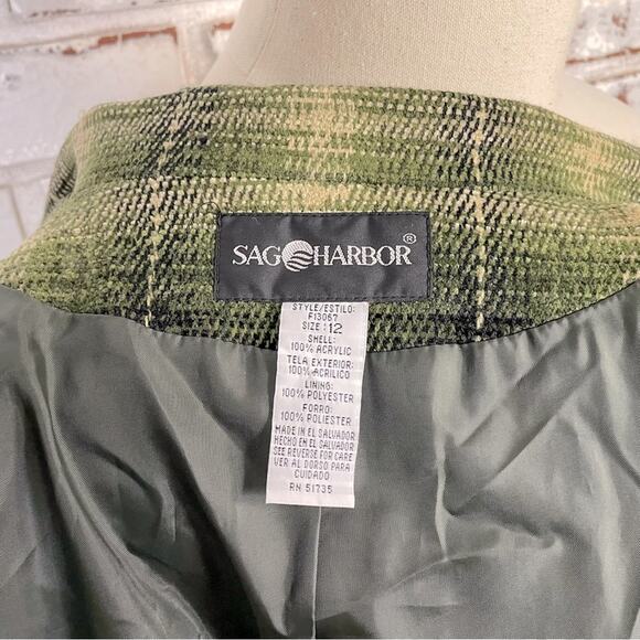 Vintage 90s Sag Harbor Green Plaid Womens Long Sleeve Button-down  Blazer Jacket - Picture 9 of 9